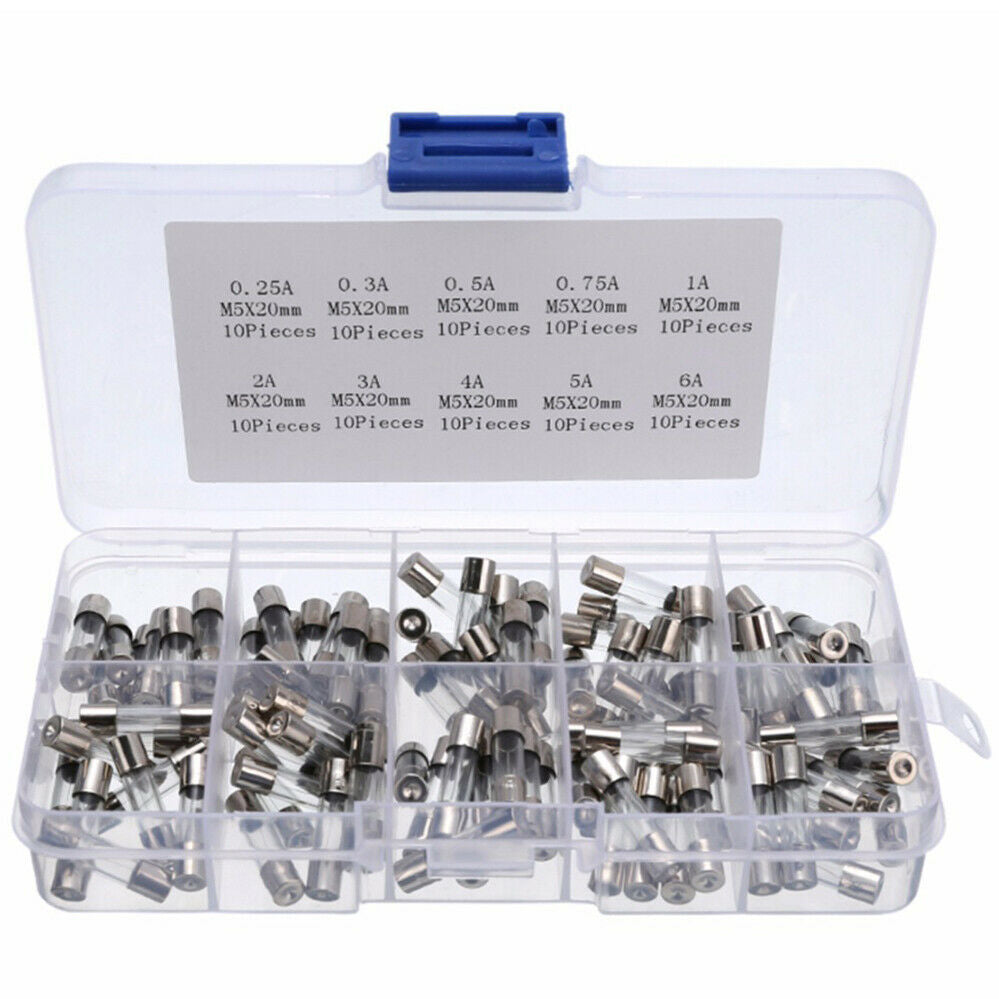 100Pcs Set 5x20mm Quick Blow Glass Tube Fuse Assorted Kits Fast-blow Glass