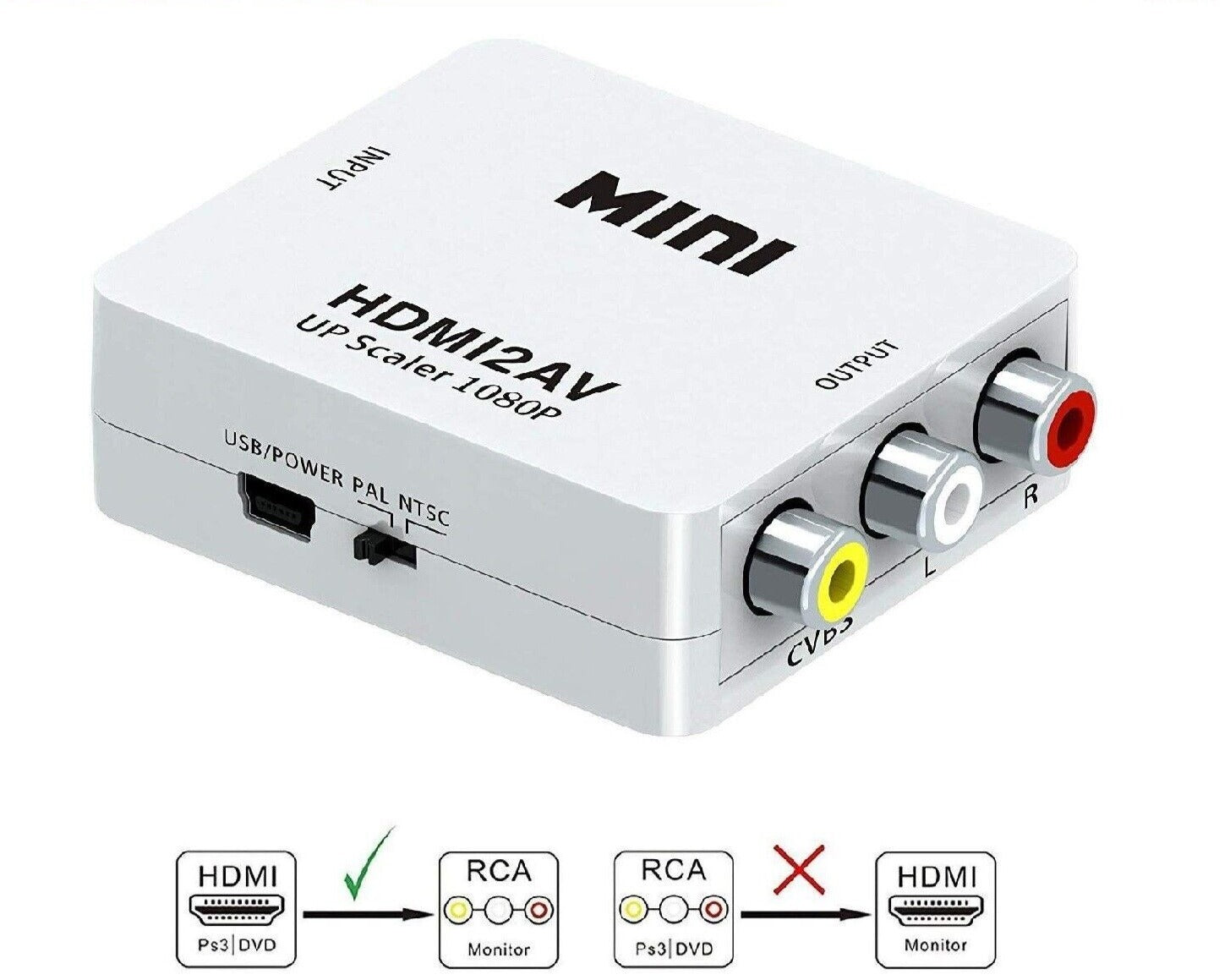 HDMI AV2HDMI Composite RCA CVBS 3RCA Video Cable Converter 1080p