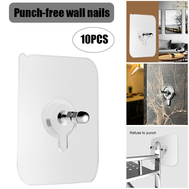 10Pcs Self Adhesive Wall Nail Hook Wall Screws Hanging No Drilling Non-Trace