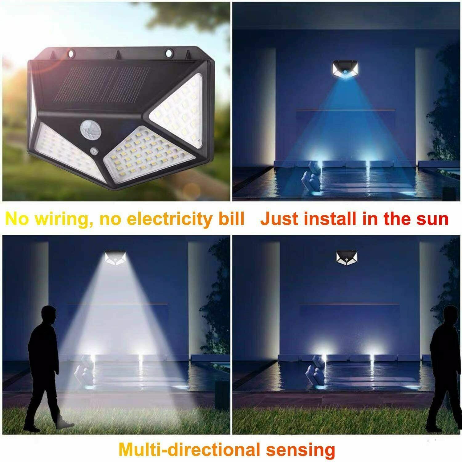 100LED Solar Powered PIR Motion Sensor Light Garden Outdoor Security Lights