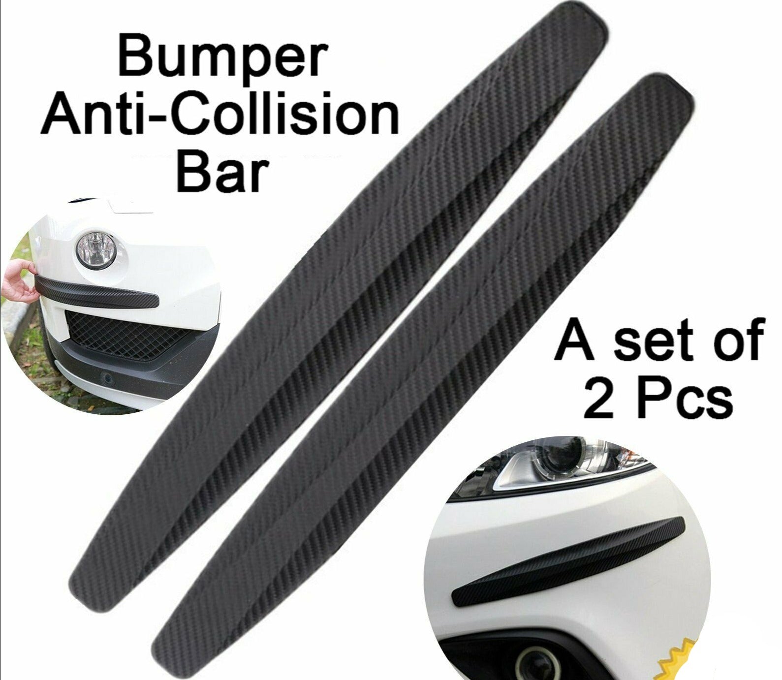 2pcs Car Carbon Fiber Anti-rub Unique Black Strip Bumper Corner Protector Guard