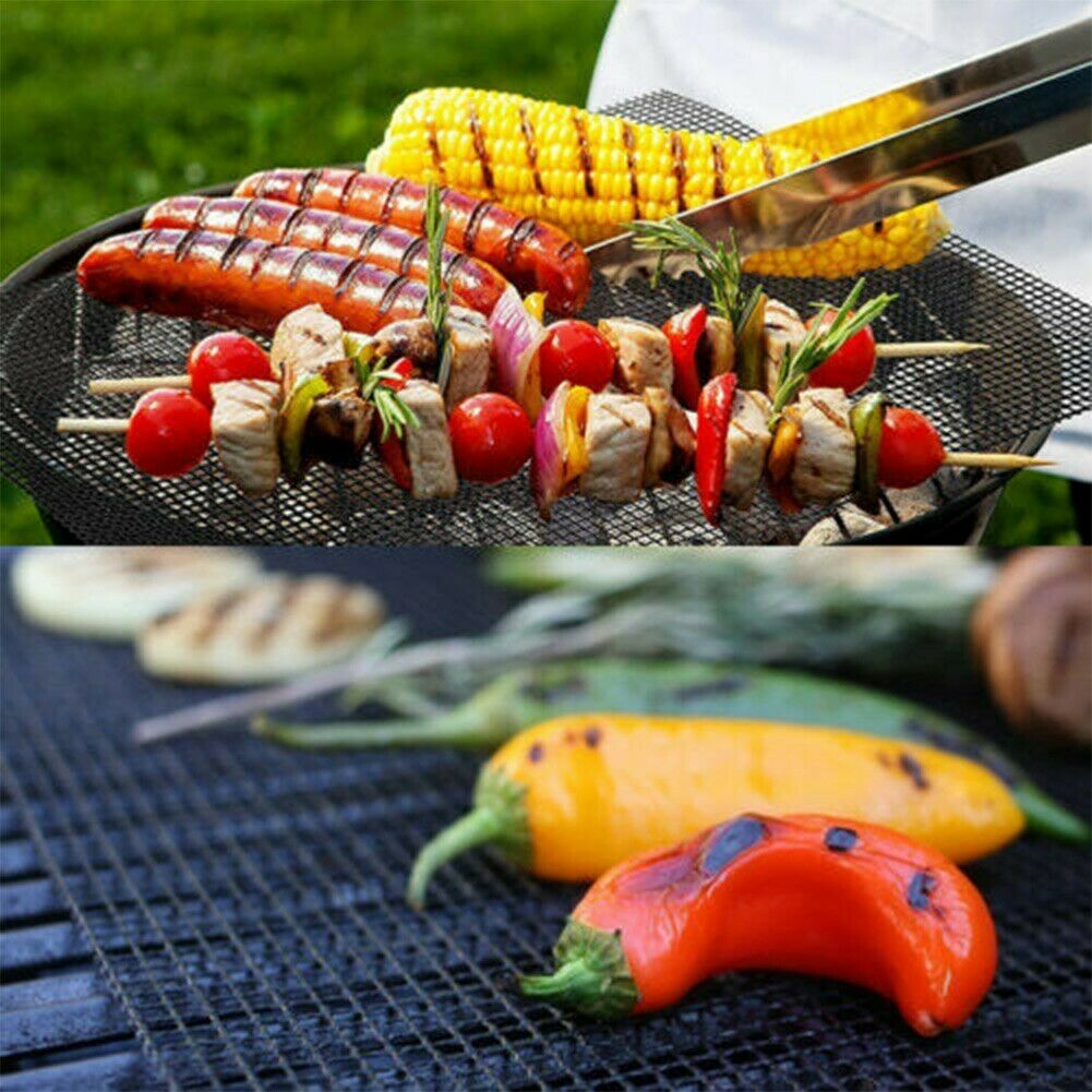 5x BBQ Grill Mesh Mat Non Stick Grilling Mesh Reusable Baking Net Pad Liner Set