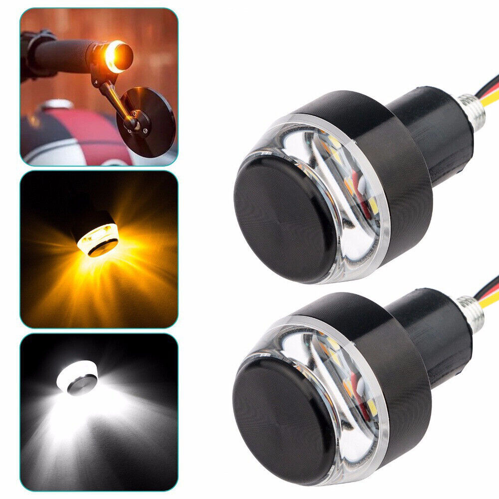 2Pcs 12V Motor Handlebar End LED Turn Signal Light Amber White Driving Lamp