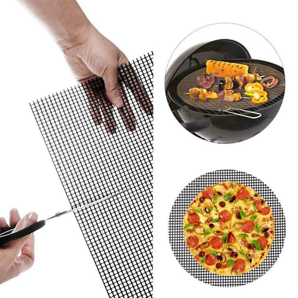 5x BBQ Grill Mesh Mat Non Stick Grilling Mesh Reusable Baking Net Pad Liner Set