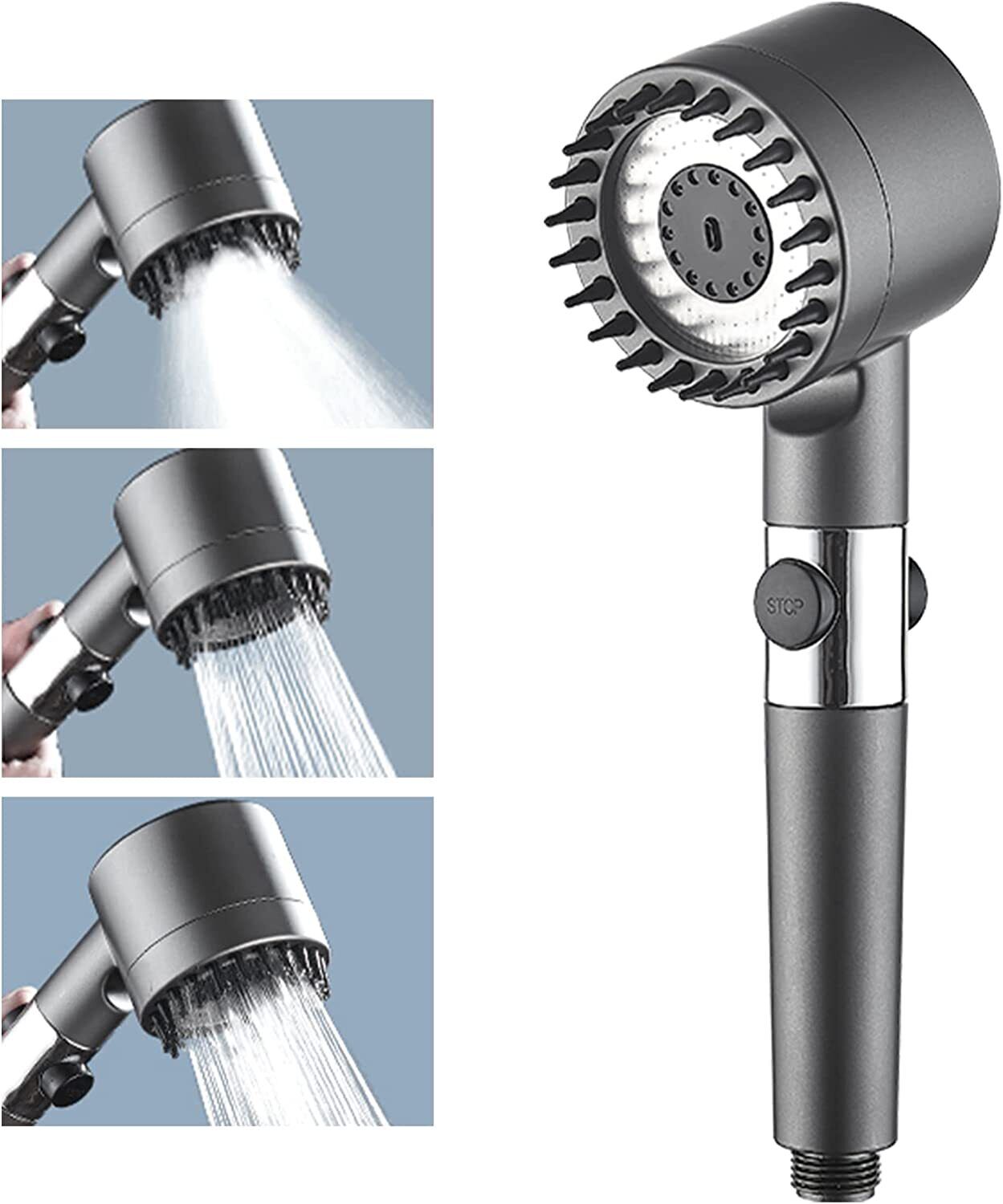 High Pressure 3 Modes Hand Shower Head Adjustable Pressurized Powerful Sprayer