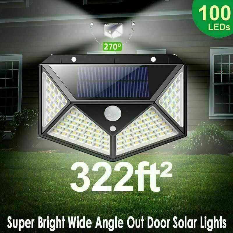 100LED Solar Powered PIR Motion Sensor Light Garden Outdoor Security Lights