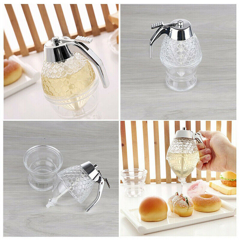 Retro Premium Honey Syrup Dispenser Pot Jar Bee Hive Trigger Stand Kitchen Tool