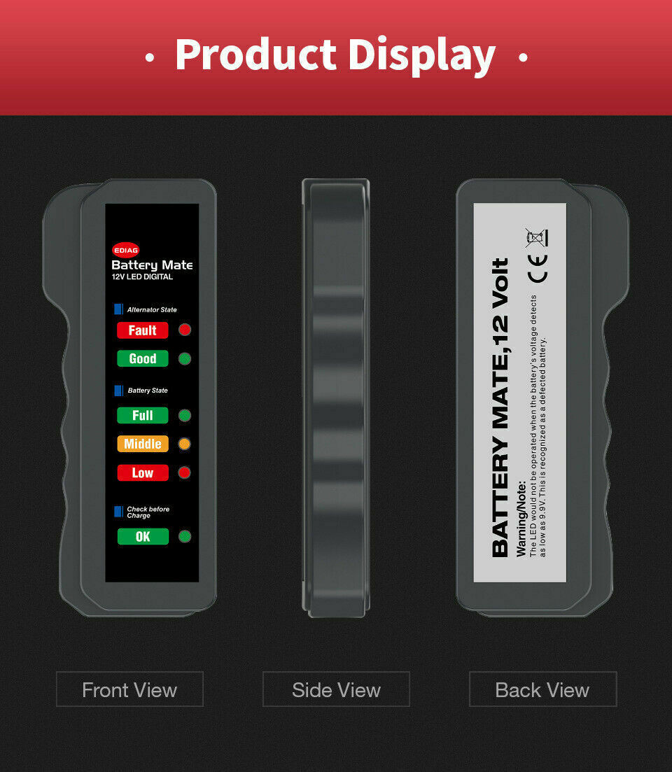 Car Battery Tester Automotive 12V Digital Testing Tool Voltage Analyzer Checker