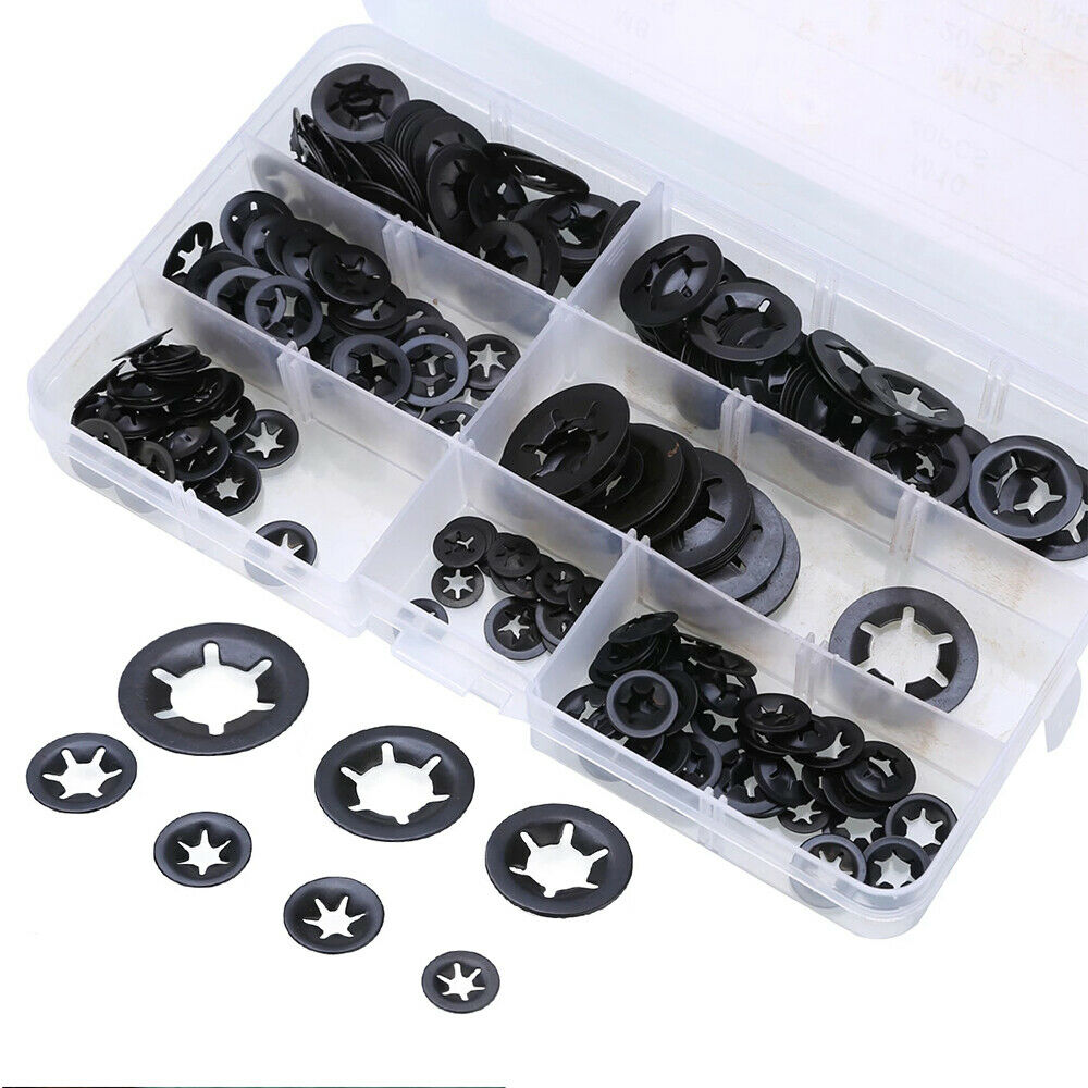 340pcs M3-M12 Starlock Washers Push On Lock Star Nut Fastener Clips Lock