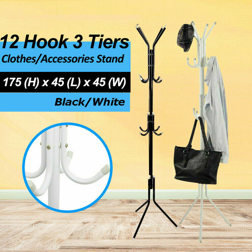 Metal Tree Style 12 Hooks 3-Tier Hat Clothes Rack