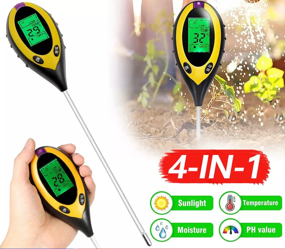 4 in 1 Digital Soil PH Tester Moisture Meter Test Kits Fits Garden Plant Lawns