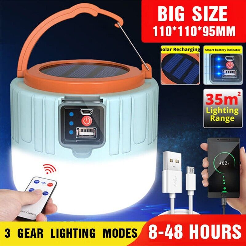 Multifunction Waterproof Phone Charger Portable LED Solar Camping Light Lantern Outdoor Tent Lamp USB Rechargeable