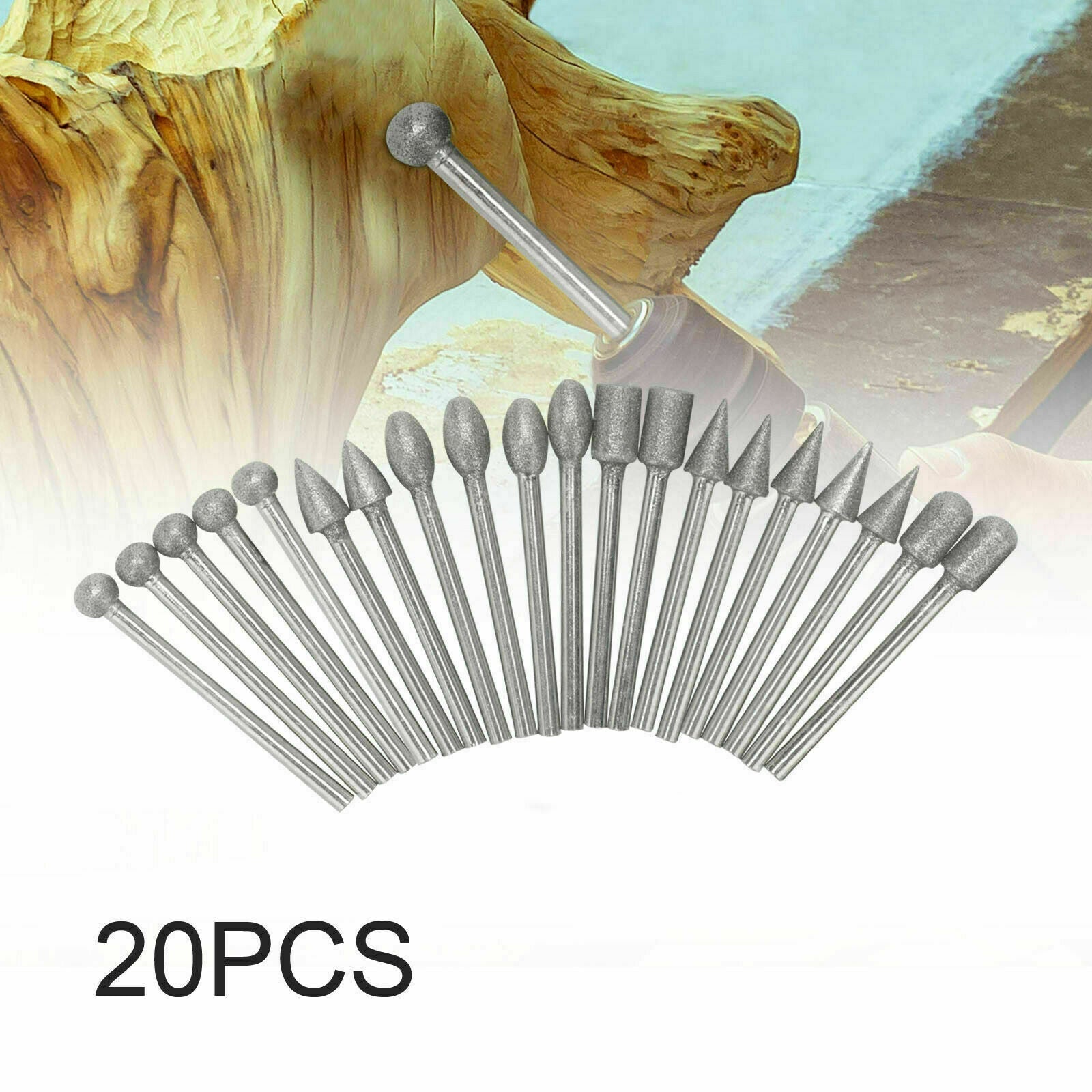 20Pcs Shank Diamond Grinding Heads Drill Burrs Bit Set for Rotary Tool Grinder