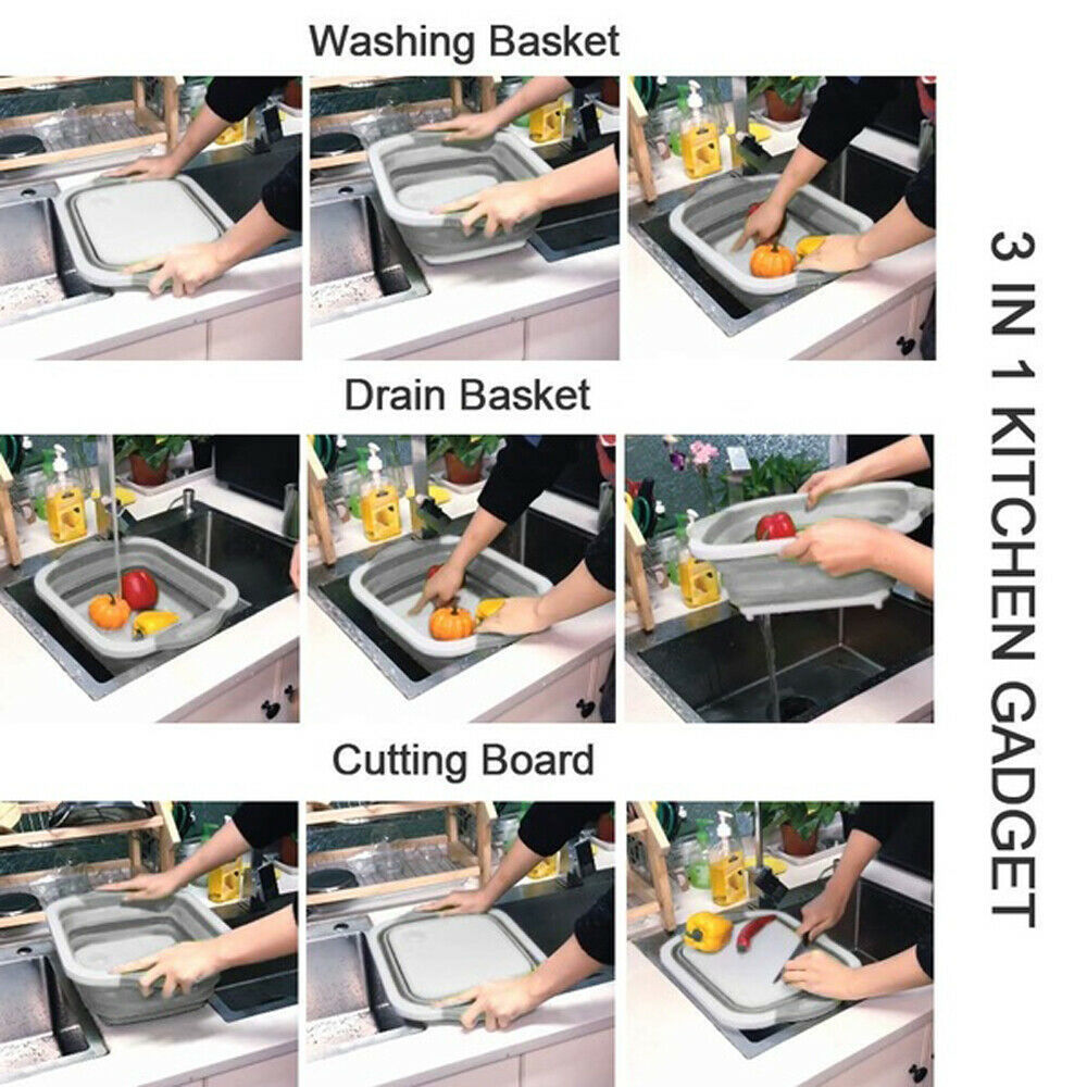 4 in 1 Folding Chopping Cutting Board Multifunctional Tool Sink Drain Basket NEW