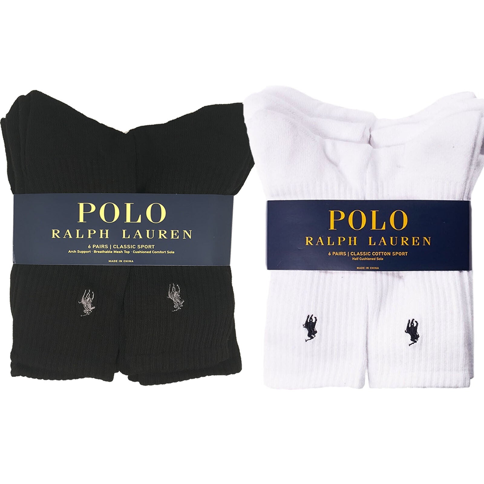 6 packs Polo Ralph Lauren Men's Women's Sports Cotton Crew Socks