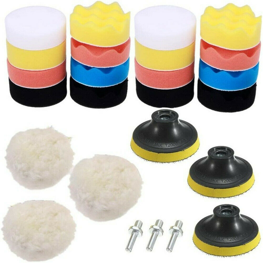 22Pcs 3inch Buffing Pads Sponge Woolen Waxing Buffing Pad Kit Drill Adapter