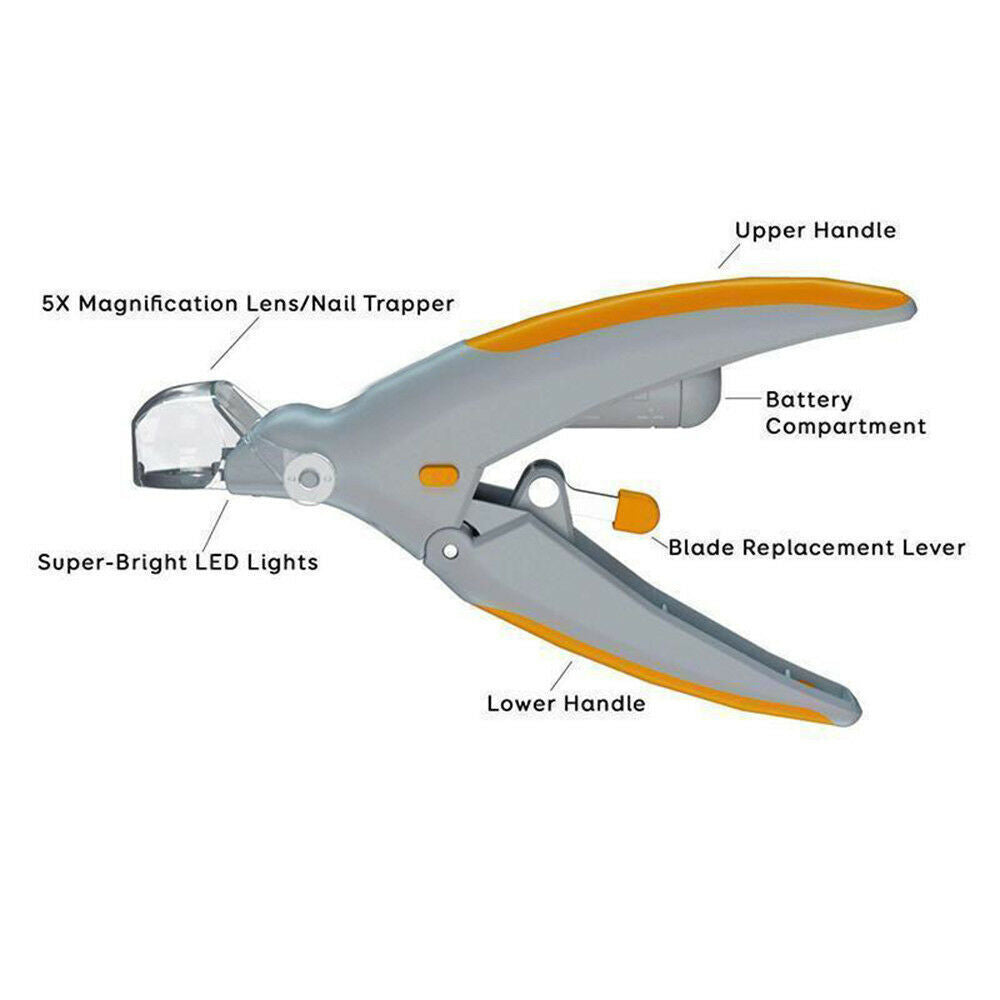 Trimmer Nail Clippers Toe Claws Pet Dog Cat Cutter LED Light 5X Magnify Grinder