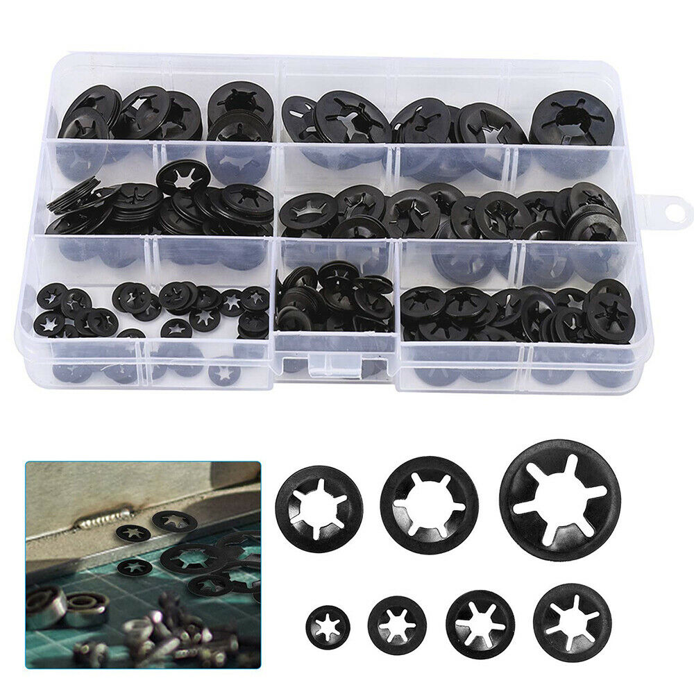 340pcs M3-M12 Starlock Washers Push On Lock Star Nut Fastener Clips Lock