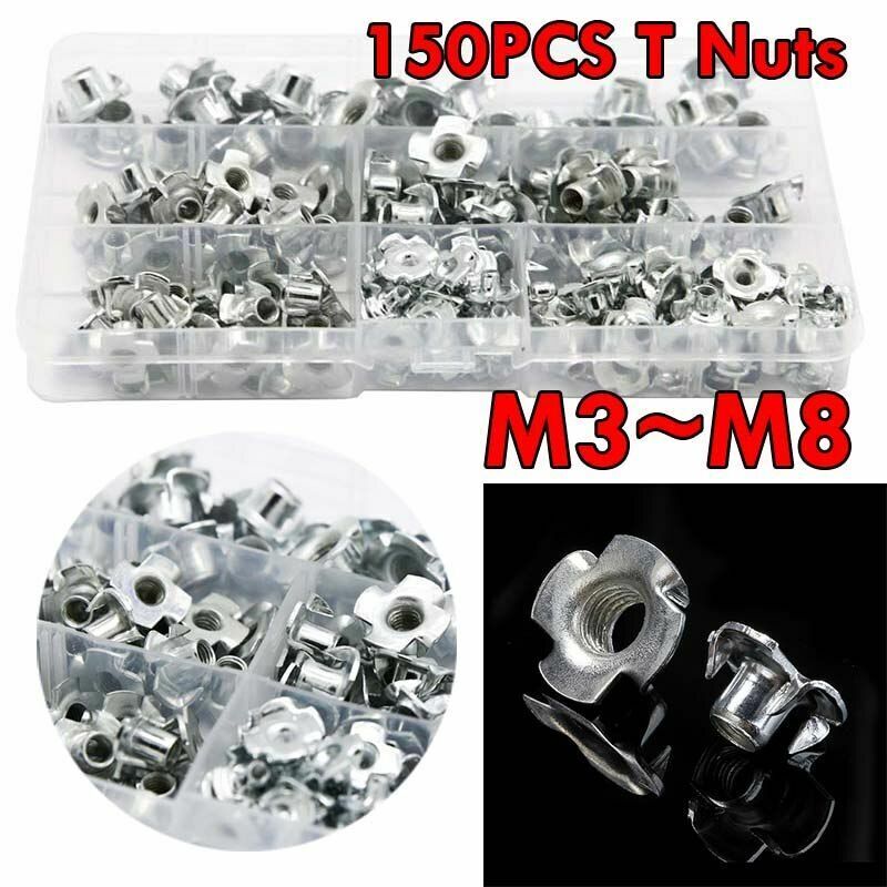 150pcs Zinc Plated T Nuts Four Pronged Tee Nuts Blind Nut Captive M3 M4 M5 M6 M8