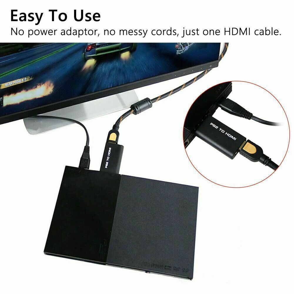 PS2 to HDMI Video Converter Composite AV to HDMI PlayStation 2 HD Adapter