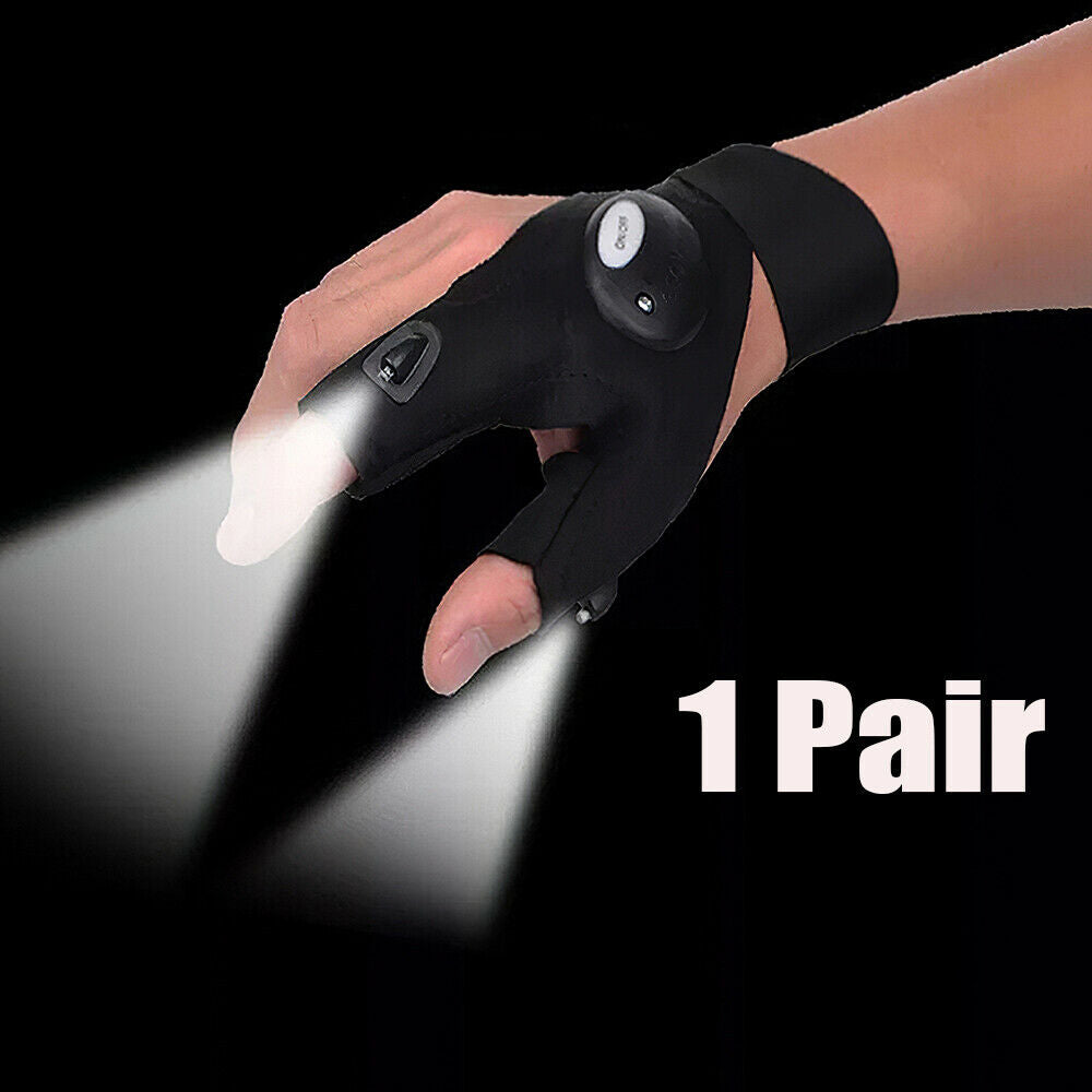 2pcs Finger Glove with LED Light Flashlight Gloves Outdoor Gear Rescue Night Fishing