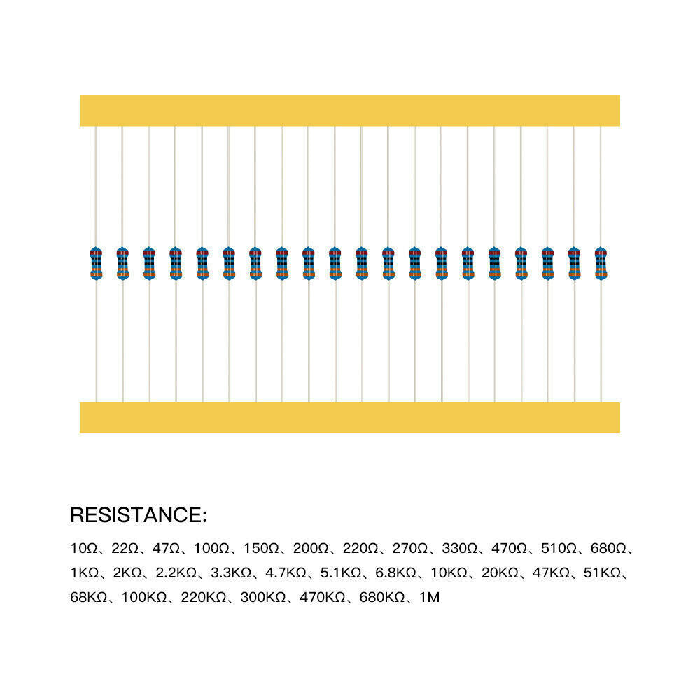 600Pcs Resistor Kit Pack 1/4W Metal Film 1% Precision 30 Values Labelled