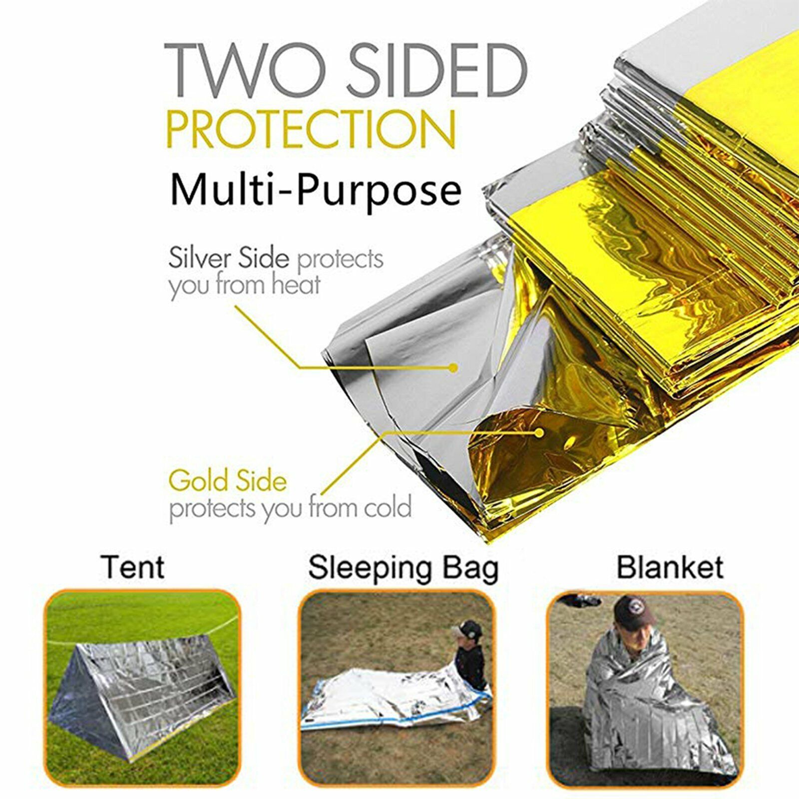 2pcs Space Blanket Thermal Thermo Foil Emergency Survival Camping Rescue First Aid