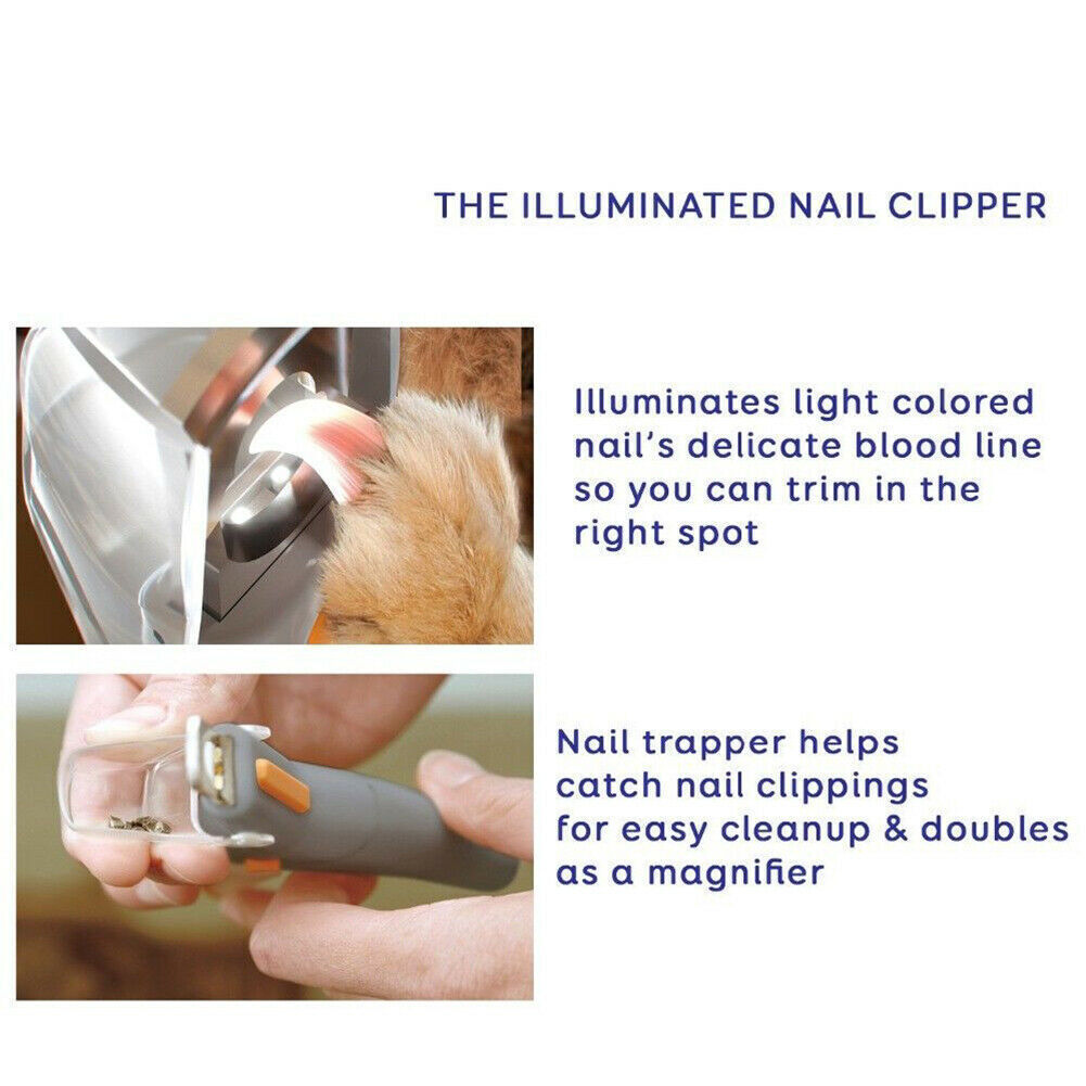 Trimmer Nail Clippers Toe Claws Pet Dog Cat Cutter LED Light 5X Magnify Grinder