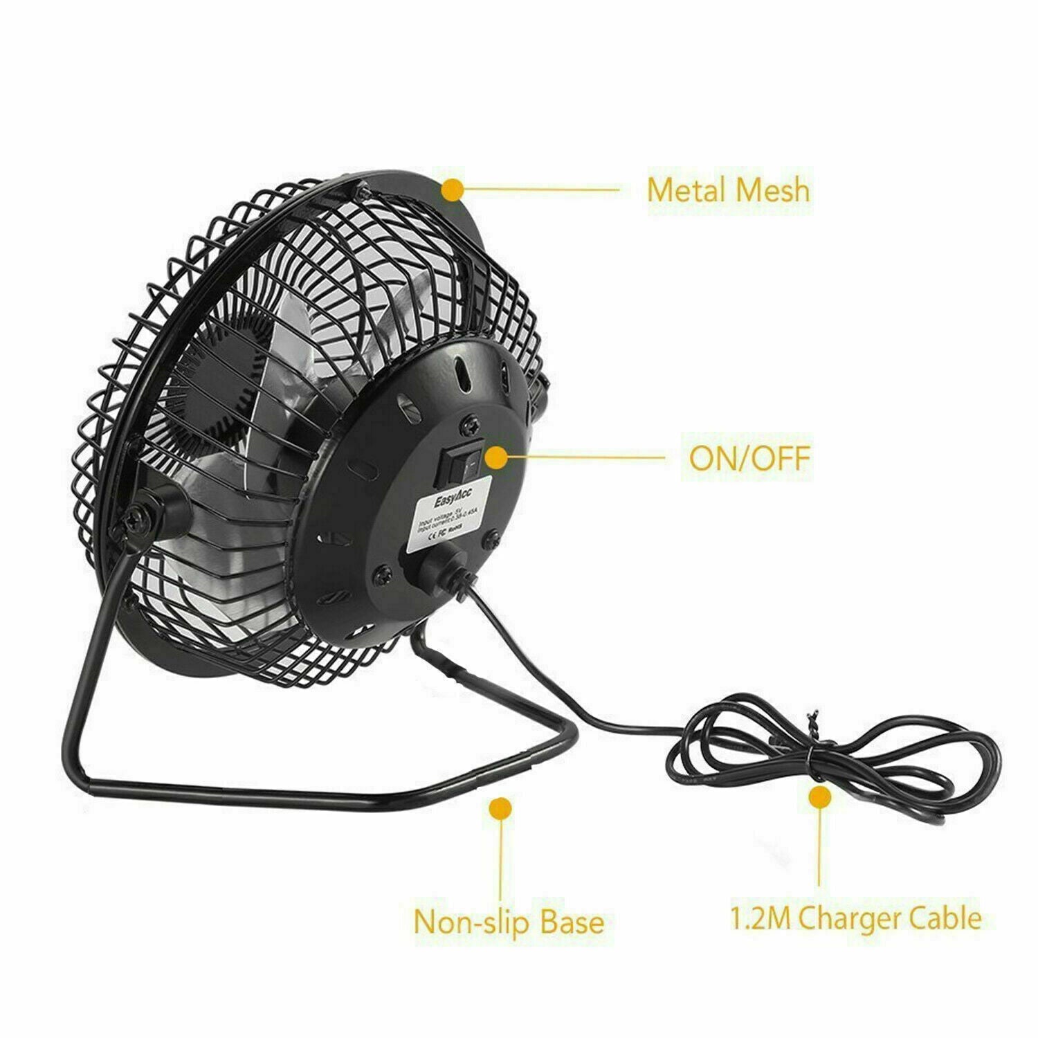 6' Inch USB Powered Desk Noiseless Portable Fan