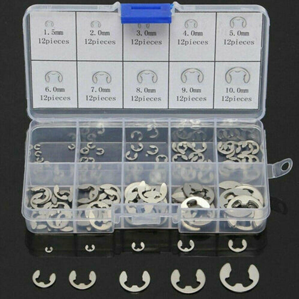 120pcs Stainless Steel E-Clip Assortment Tool Kit Retaining Circlips 1.5 To 10mm