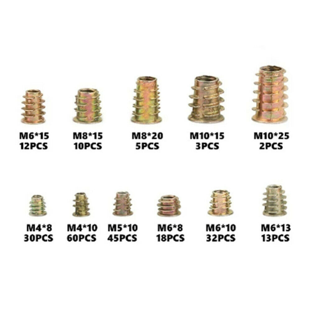 230pcs Threaded Inserts Nuts Wood Insert Assortment Tool Kit M4-M10 Furniture