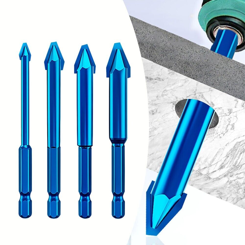 4pcs Tilted Eccentric Drill Hex Shank Triangular Bit Ceramic Glass Common Brick