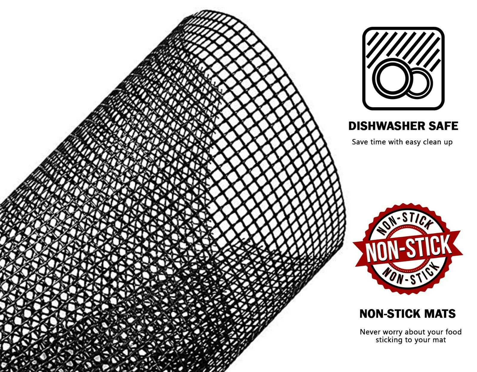 5x BBQ Grill Mesh Mat Non Stick Grilling Mesh Reusable Baking Net Pad Liner Set