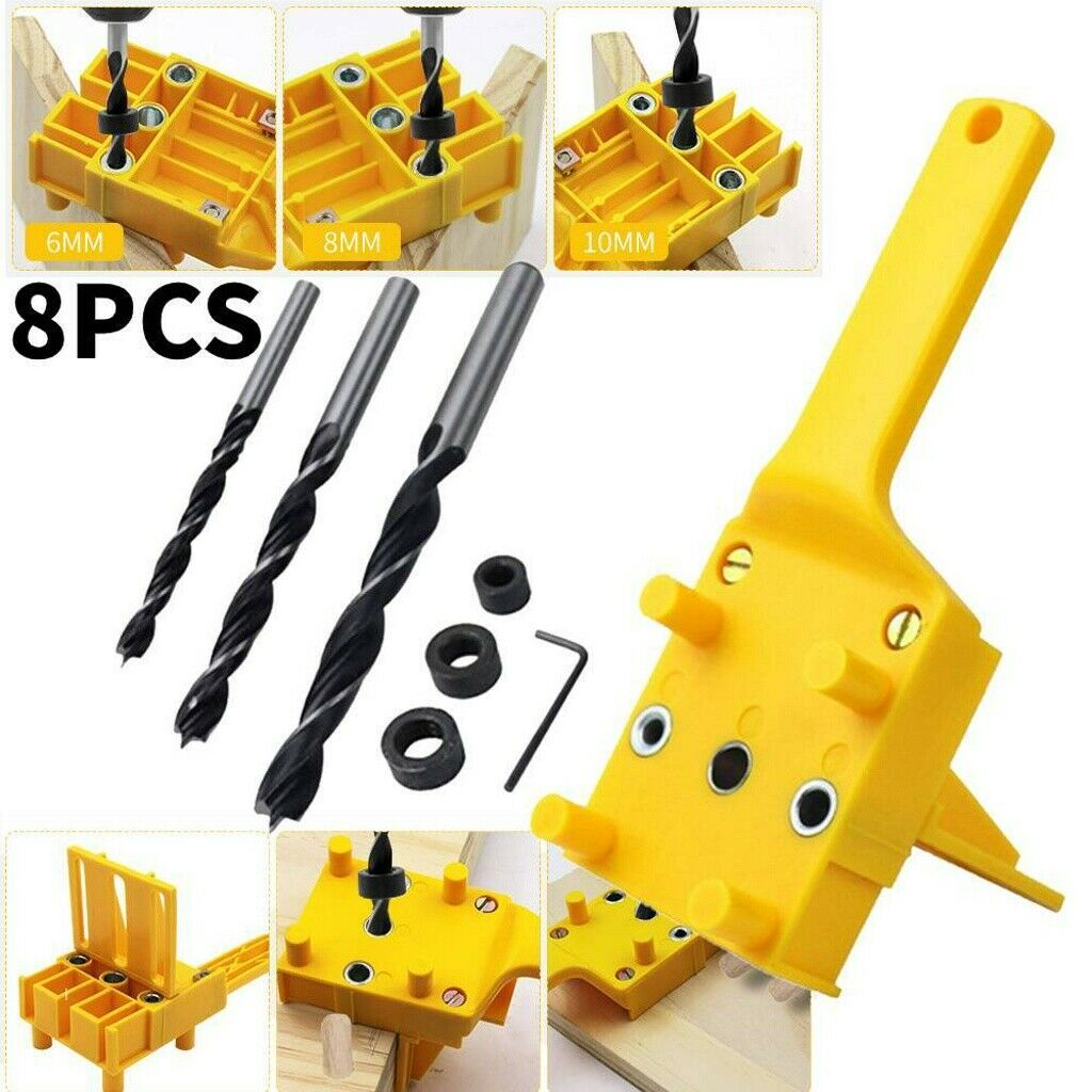 8 IN 1 Handheld Woodwork Doweling Jig Drill Guide Wood Dowel Drilling Hole Accessory