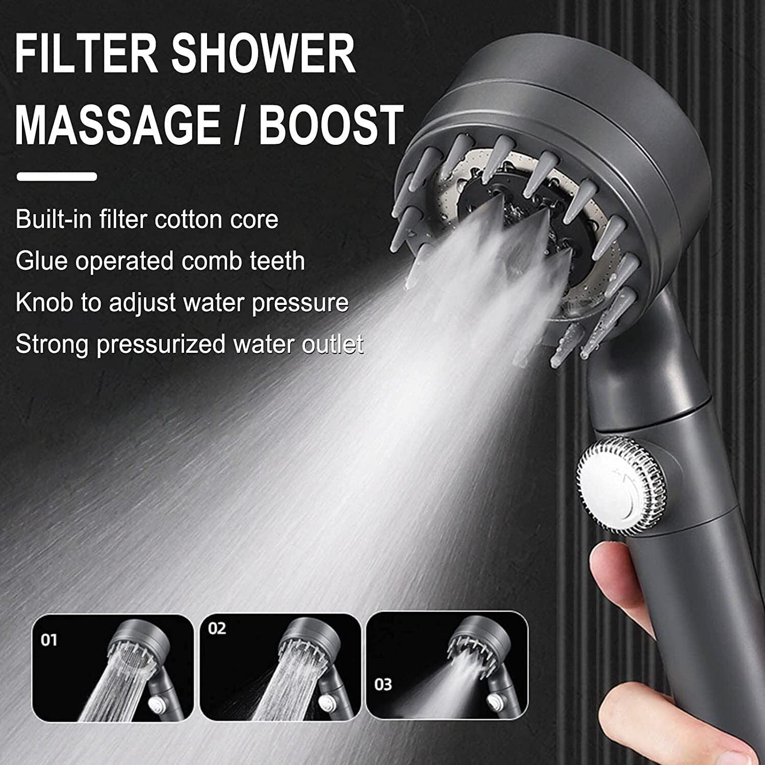 High Pressure 3 Modes Hand Shower Head Adjustable Pressurized Powerful Sprayer