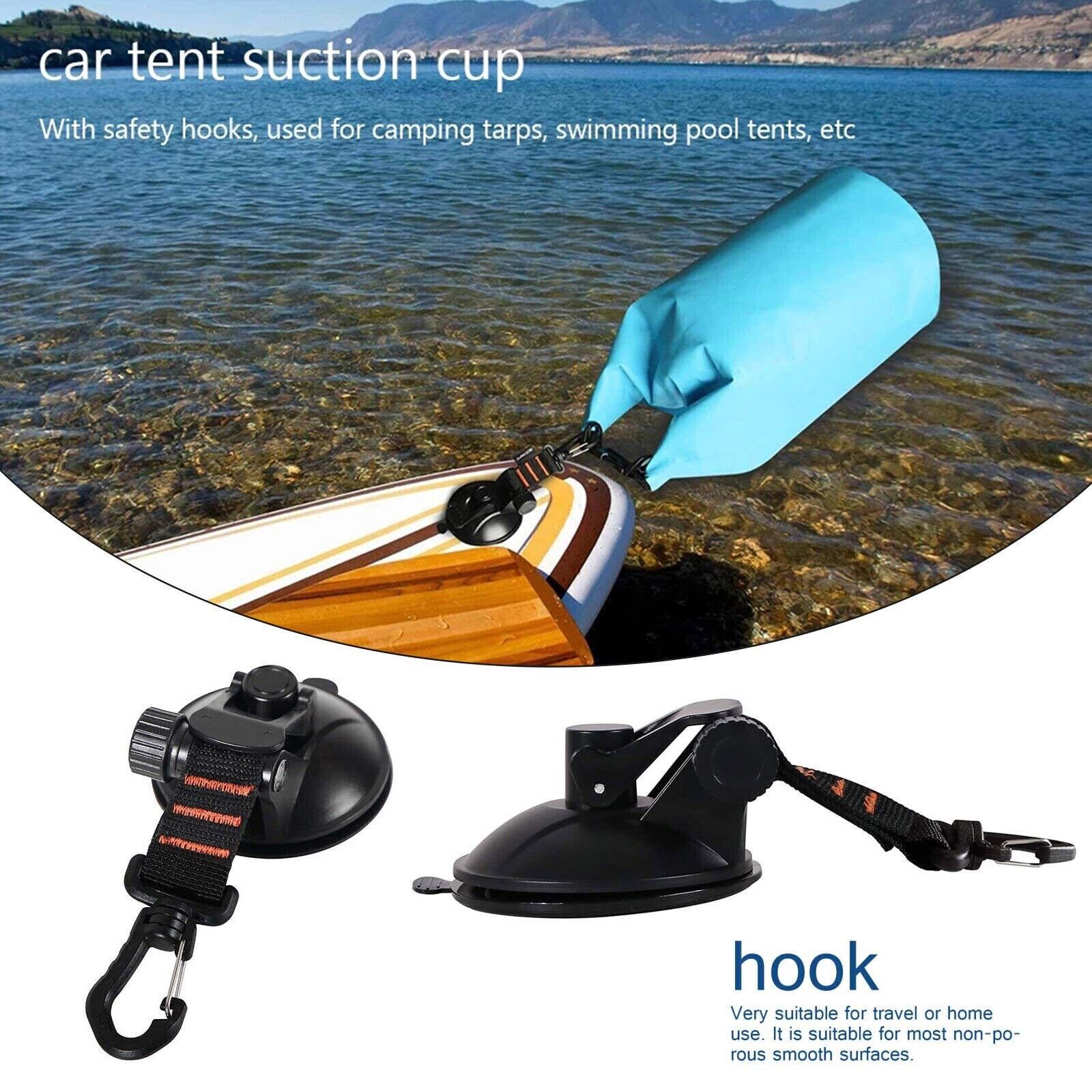 2pcs Heavy Duty Suction Cup Anchor with Securing Hook Tie Down for Car Camping Tarp