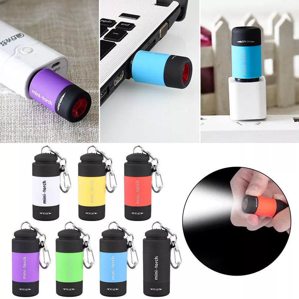 Mini USB Rechargeable LED Torch Lamp Flashlight Keychain Keyring Waterproof