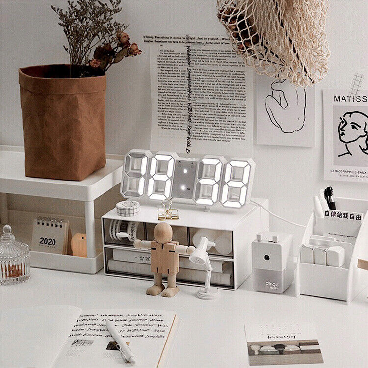 3D LED Digital Wall Clock Alarm Date Temperature Table Desktop USB Powered Big