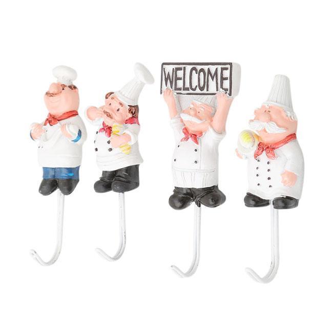 4pcs Chef Kitchen Hooks Cute French Chef Wall Hooks Utility Hooks Self Adhesive