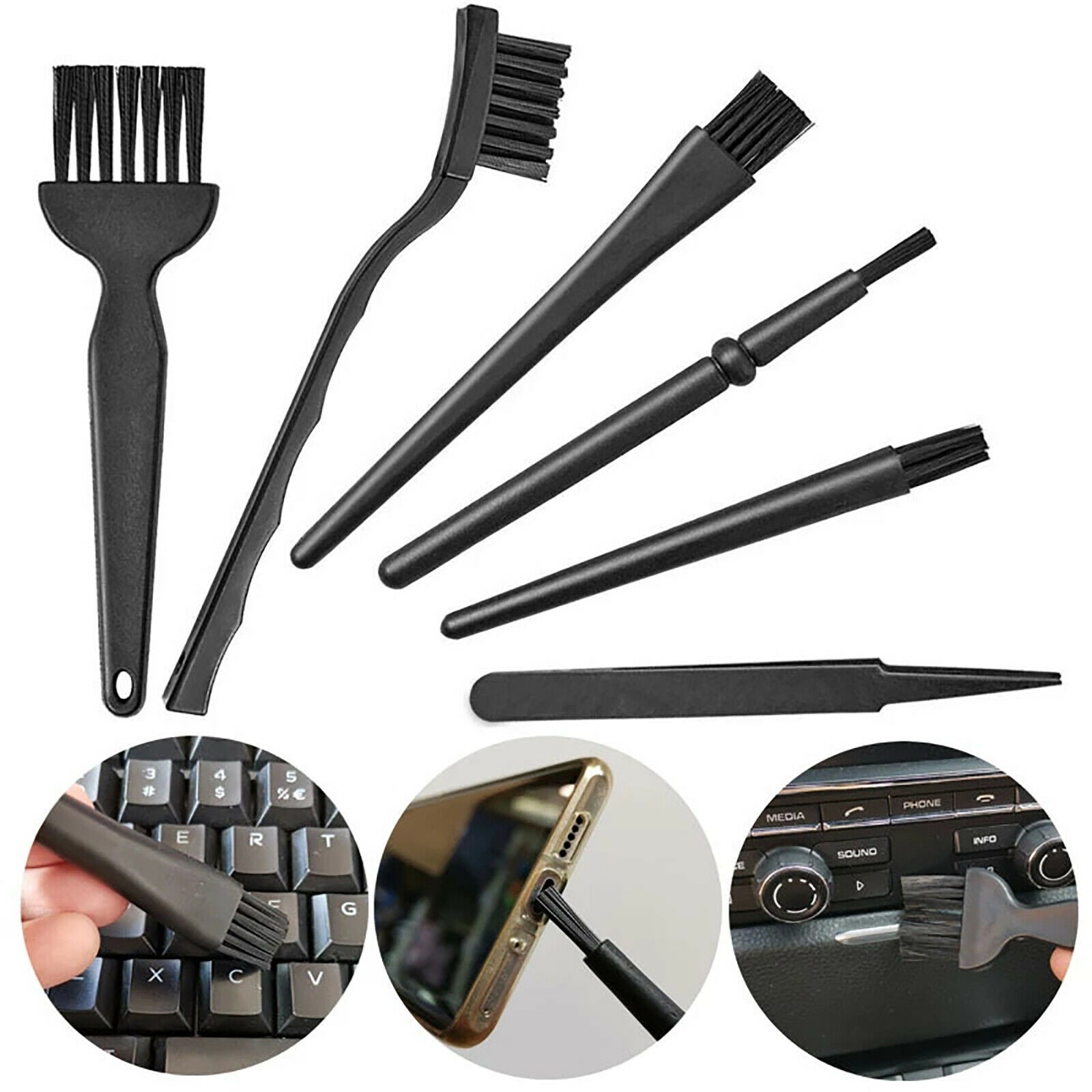 6pc Anti-Static Keyboard Cleaning Kit Black Plastic Laptop PC Dust Cleaner Brush