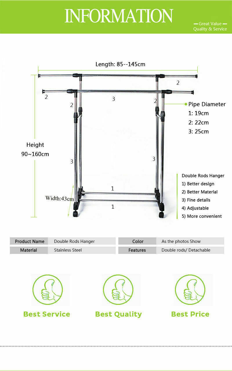 Adjustable Double Stainless Clothes Rack