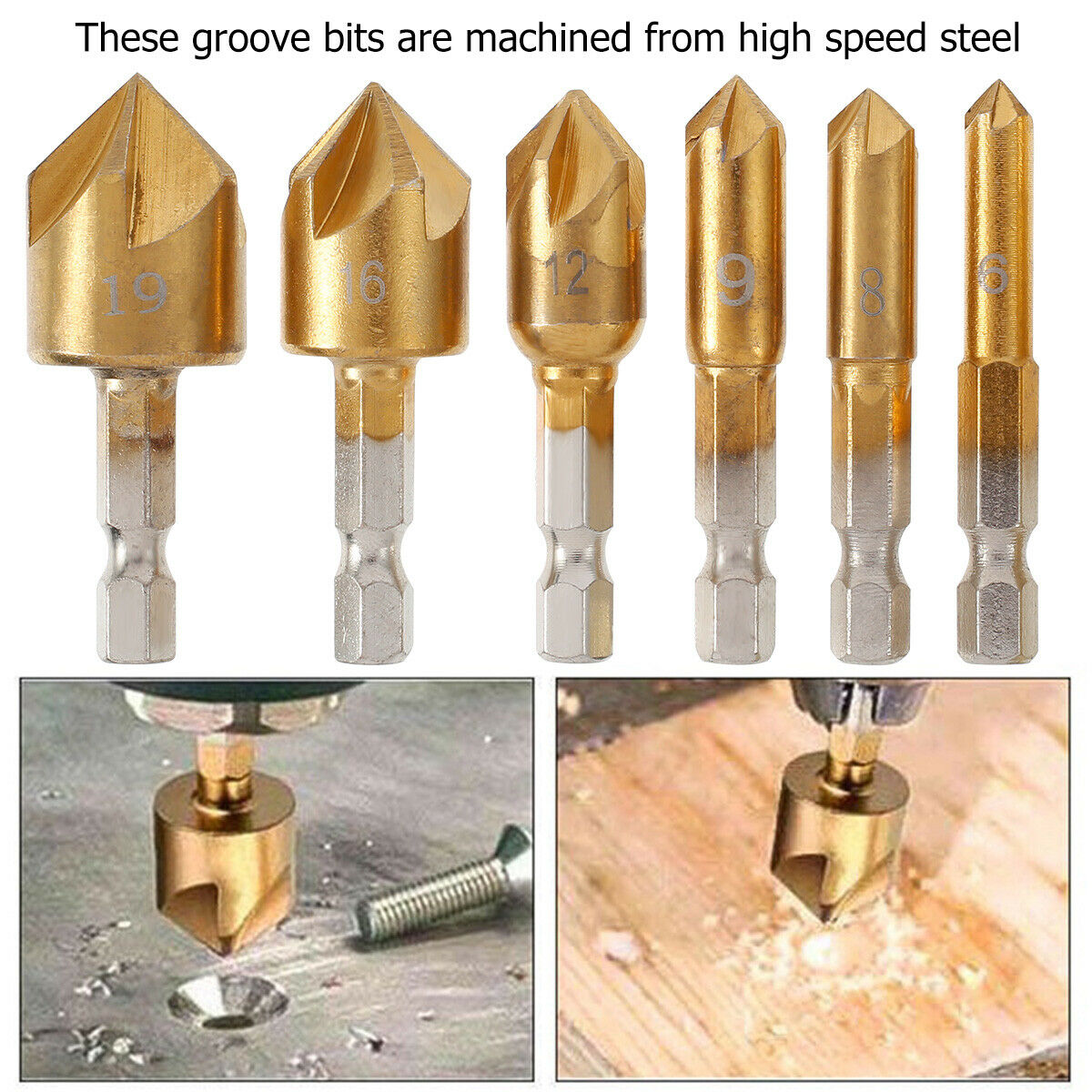 Countersink Drill Bit Set High Speed Steel 6mm-19mm 5 Flute Chamfering Drill Bit