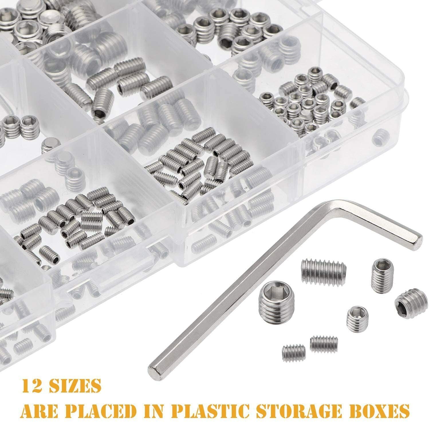 300pcs 304 Stainless Steel Assortment Kit Hexagon Socket Screw Grub Bolt Allen Head