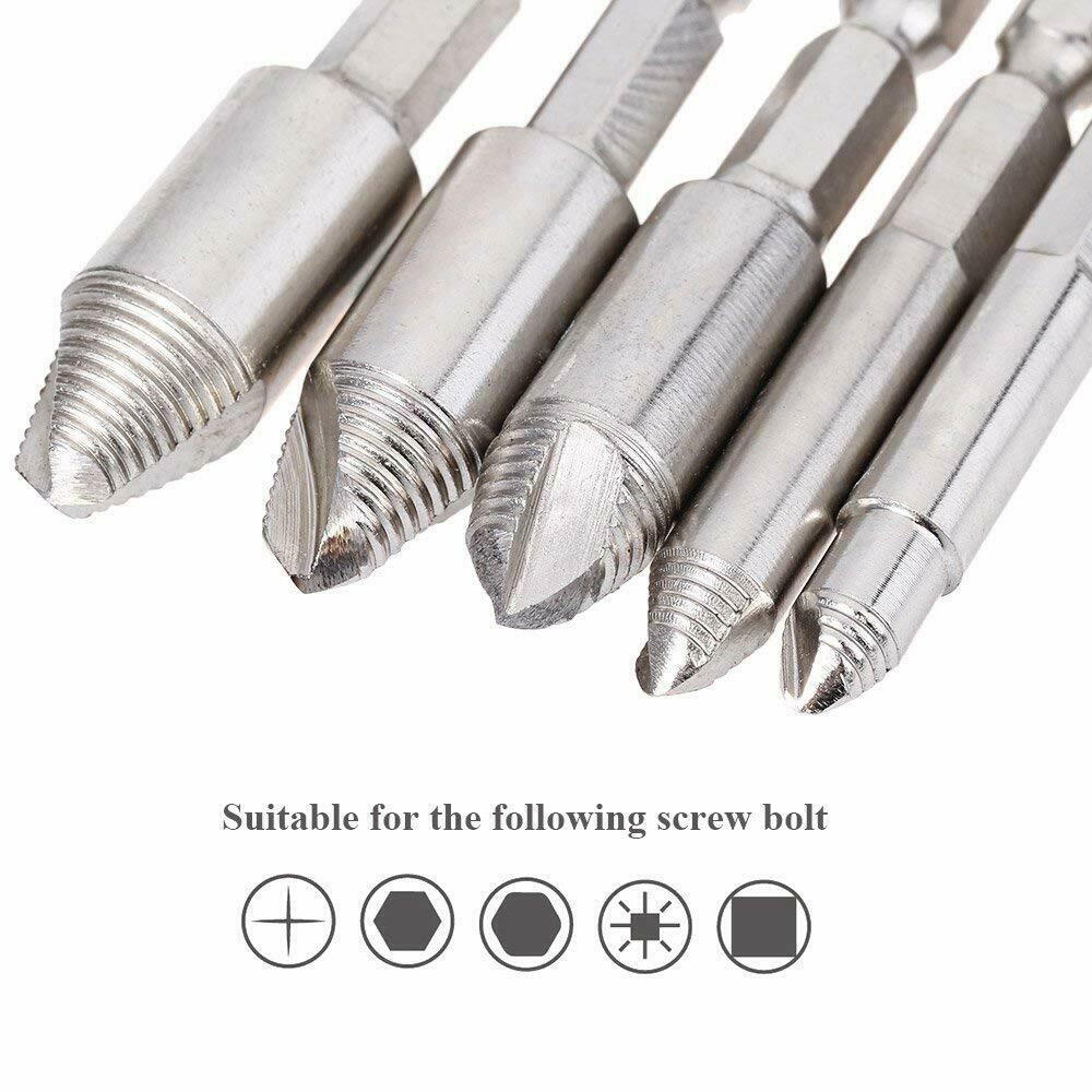 5pc Damaged Broken Stripped Screw Drill Bit Tool Set Bolt Remover