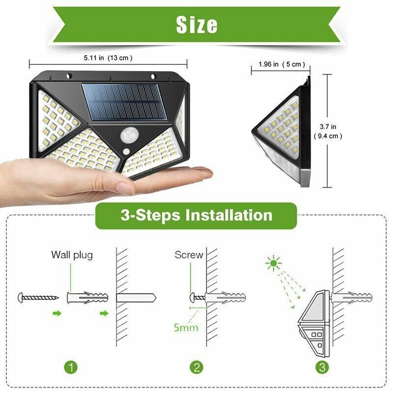 100LED Solar Powered PIR Motion Sensor Light Garden Outdoor Security Lights