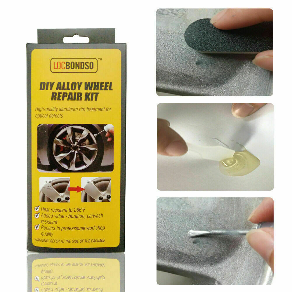 LOCBONDSO Alloy Wheel Repair Adhesive Kit Silver For Rim Dent Damage Scratch Universal