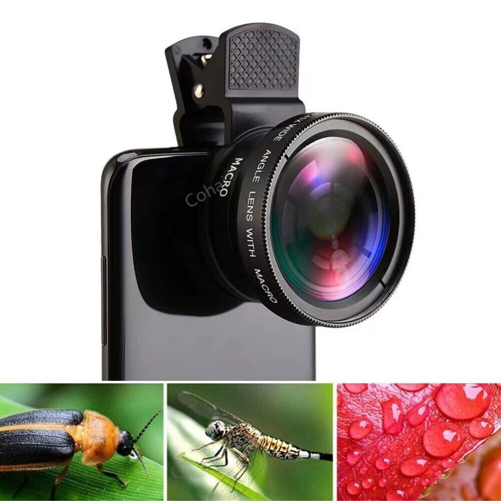 0.45X Wide Angle 12.5X Macro HD Camera Lens Clip-on For iPhone Samsung