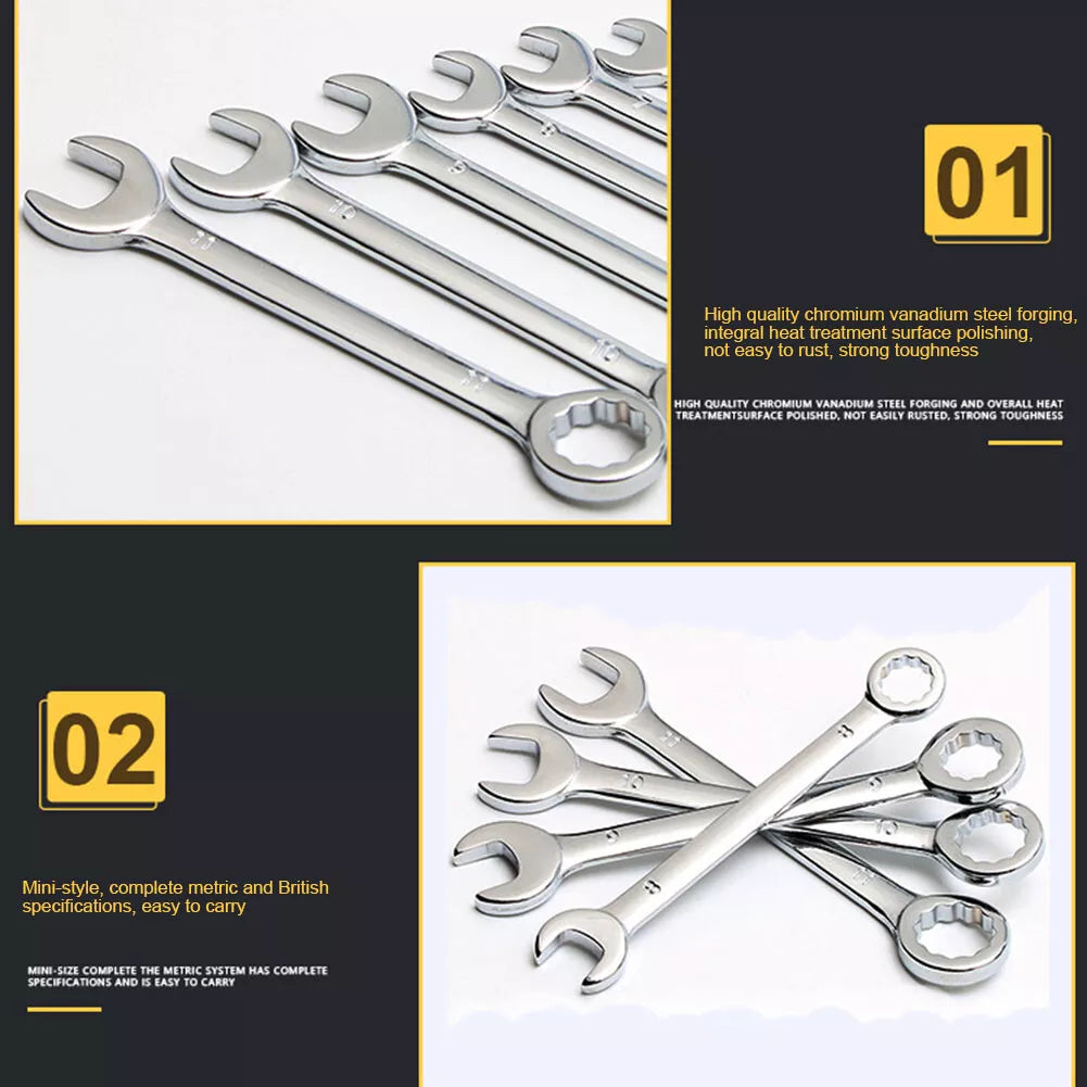 10PC Miniature Mini Combination Ring Open Wrench Spanner Set Metric 4-11MM