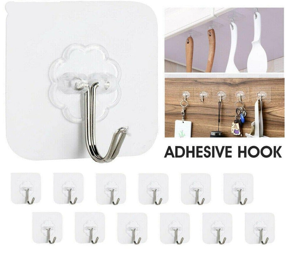 10pc/20pc Clear Seamless Adhesive Hook Strong Stick Wall Hook Load Kitchen Hanger