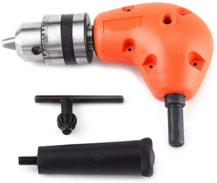 90° Degree Right Angle Drill Attachment 1/4" Drive Adapter With Chuck Key